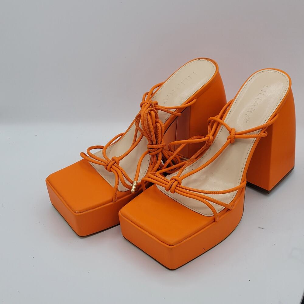 Liliana orange platform chunky heels women's size 10